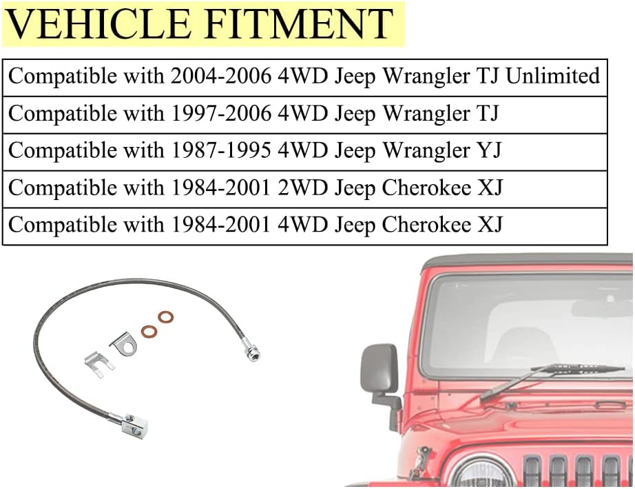 89703 Stainless Brake Line 4-6'' suspension Lift 25'' fits for 1984-2001 Jeep Cherokee XJ, 1987-2006 Jeep Wrangler TJ LJ YJ
